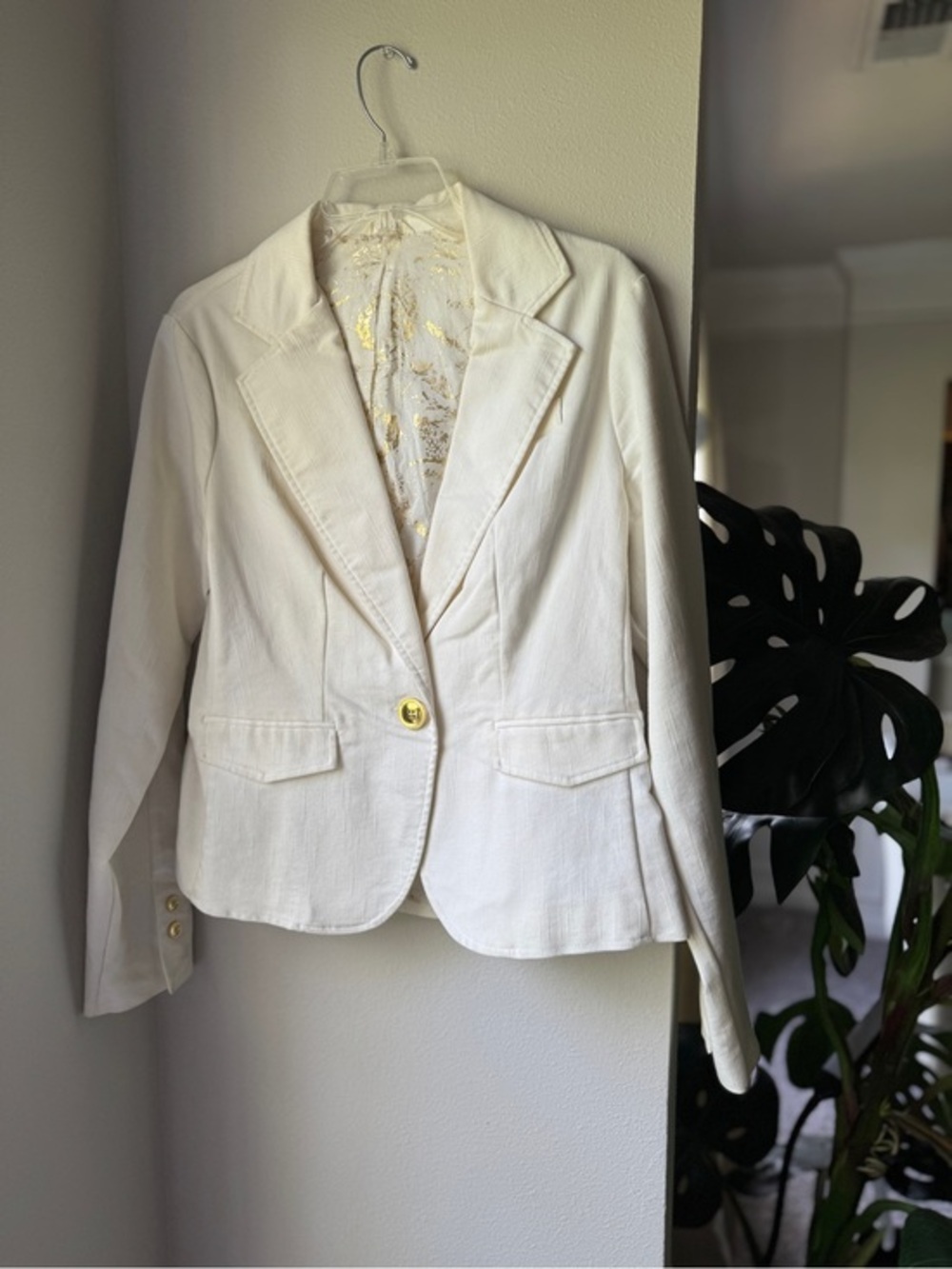Studio Y Women's Cream Single-Button Blazer